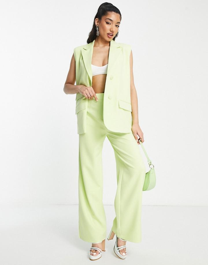 The Frolic Relaxed Tailored Pants With Split Hem In Soft Lime-green