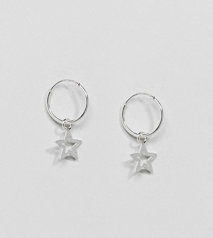 Kingsley Ryan Sterling Silver Star Drop Hoop Earrings - Silver