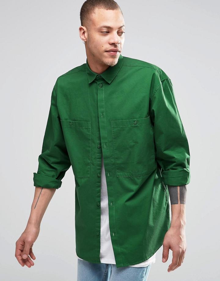 Weekday Blood Regular Fit Shirt 2 Pocket In Green - Green