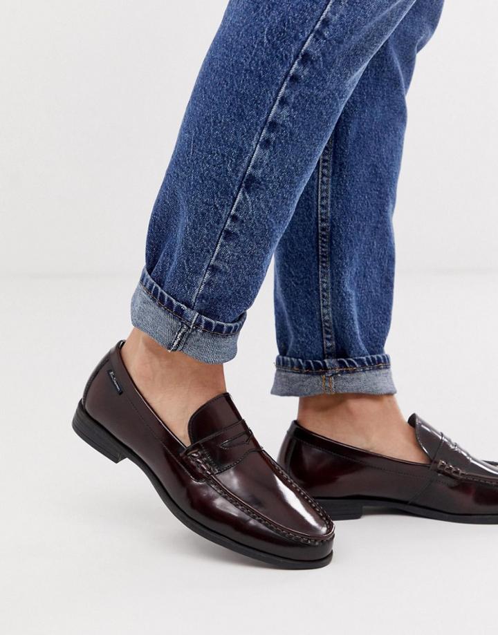 Ben Sherman Wide Fit Leather Penny Loafer In Bordo - Red