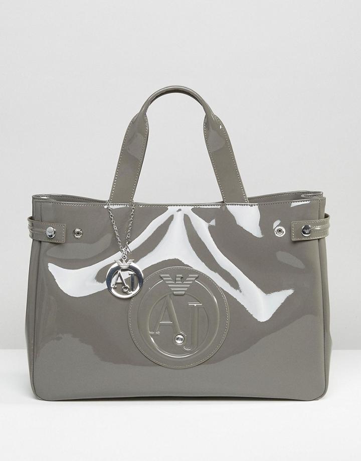 Armani Jeans Patent Tote Bag In Taupe - Beige