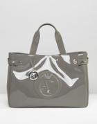 Armani Jeans Patent Tote Bag In Taupe - Beige