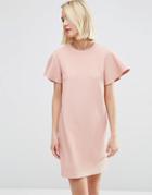Asos Ruffle Sleeve Shift Dress - Dusty Pink