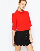 Fashion Union Funnel Neck Blouse - Rugby