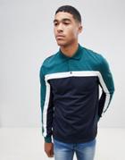 Asos Design Long Sleeve Polo Shirt With Color Block In Navy - Navy