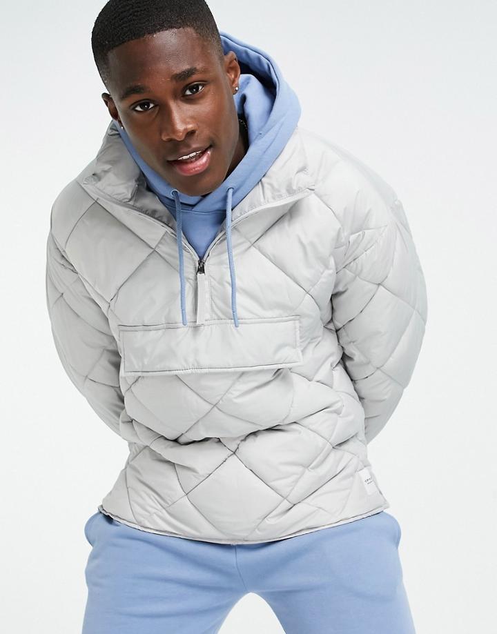 Topman Recycled Quilted Funnel Neck Jacket In Gray-grey