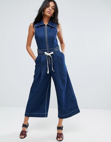 To Be Adored Katja Wide Culotte Denim Jumpsuit - Blue