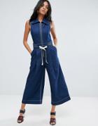 To Be Adored Katja Wide Culotte Denim Jumpsuit - Blue