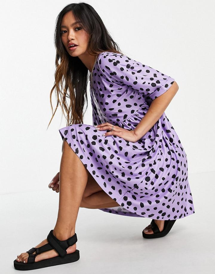 Urban Threads Smock Mini Dress In Lilac Splodge Print-purple
