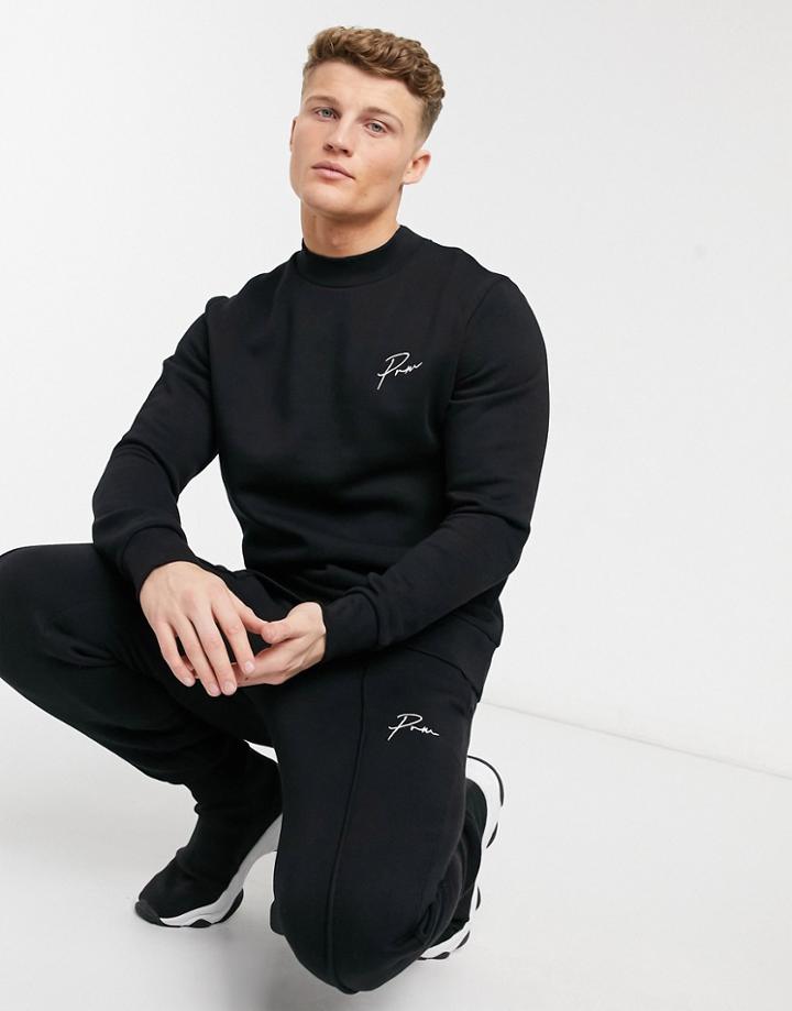 Jack & Jones Premium Chest Logo Sweatshirt Set With High Neck In Black