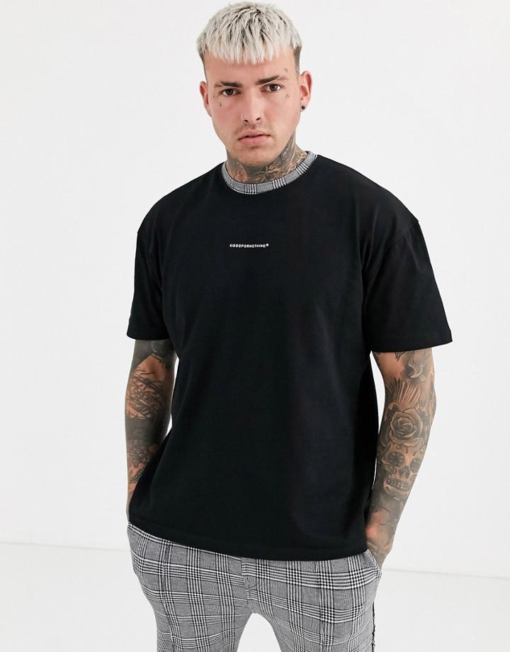 Good For Nothing T-shirt In Black With Plaid Neck Detail
