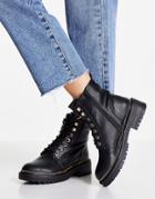 New Look Lace Up Flat Military Boot With Chunky Sole In Black
