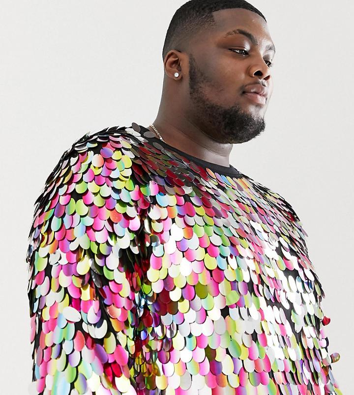 Asos Design Plus Festival T-shirt With Large Multicoloured Sequins - Multi