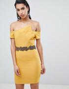 The 8th Sign Asymmetric Pencil Dress With Emebllished Waistline - Yellow