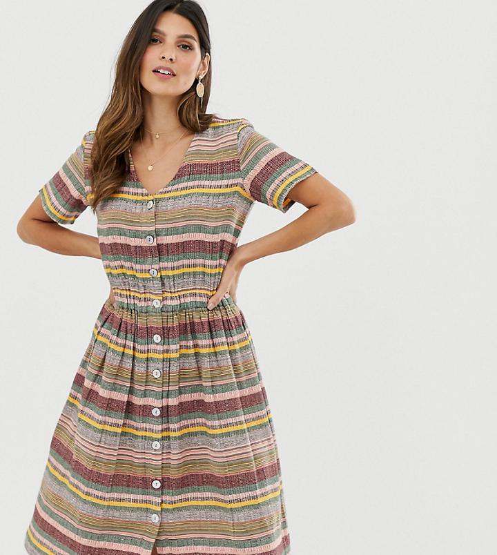 Esprit Striped V-neck Midi Shirt Dress-multi