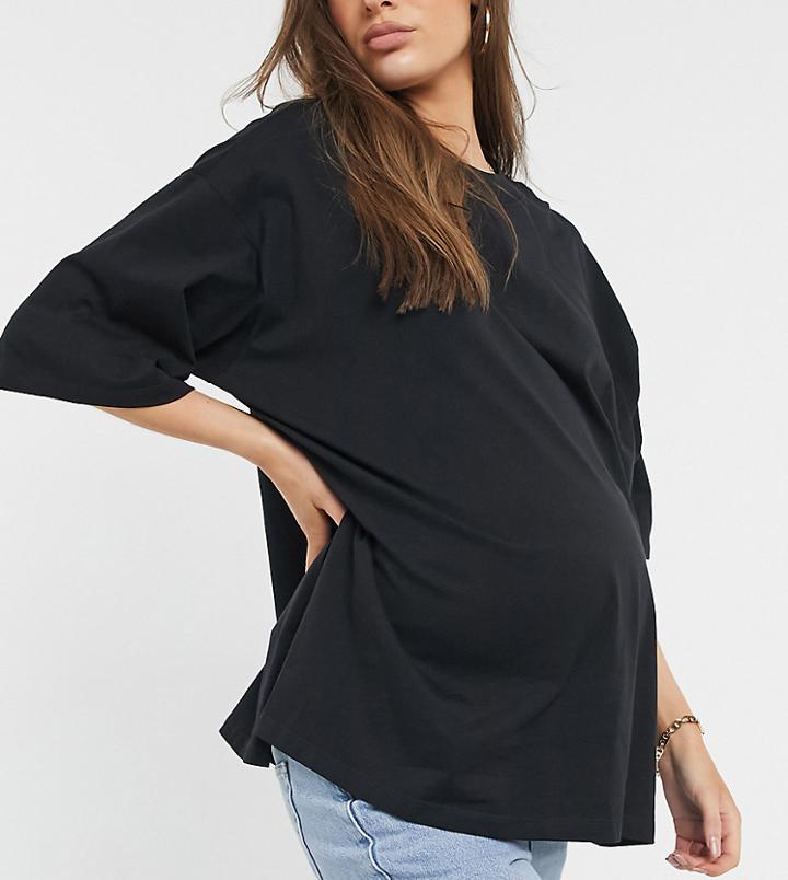 Asos Design Maternity Super Oversized T-shirt With Side Slits In Black