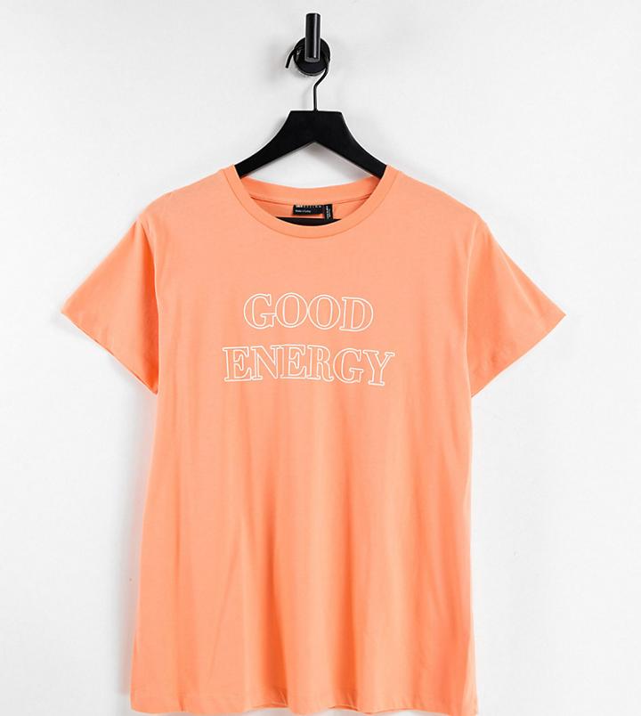 Asos Design Maternity T-shirt With 'good Energy' Print In Apricot-orange