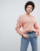 Selected Knitted Sweater With Sleeve Detail - Pink