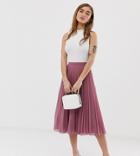 Asos Design Petite Pleated Midi Skirt - Pink