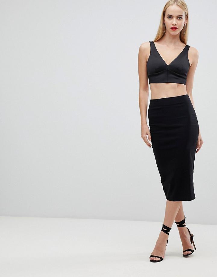 Asos Design High Waist Longerline Pencil Skirt - Black
