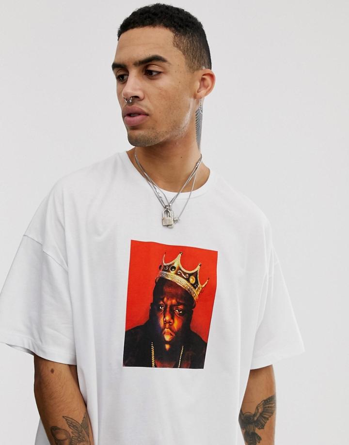 Asos Design Biggie Oversized T-shirt With Photographic Print-white
