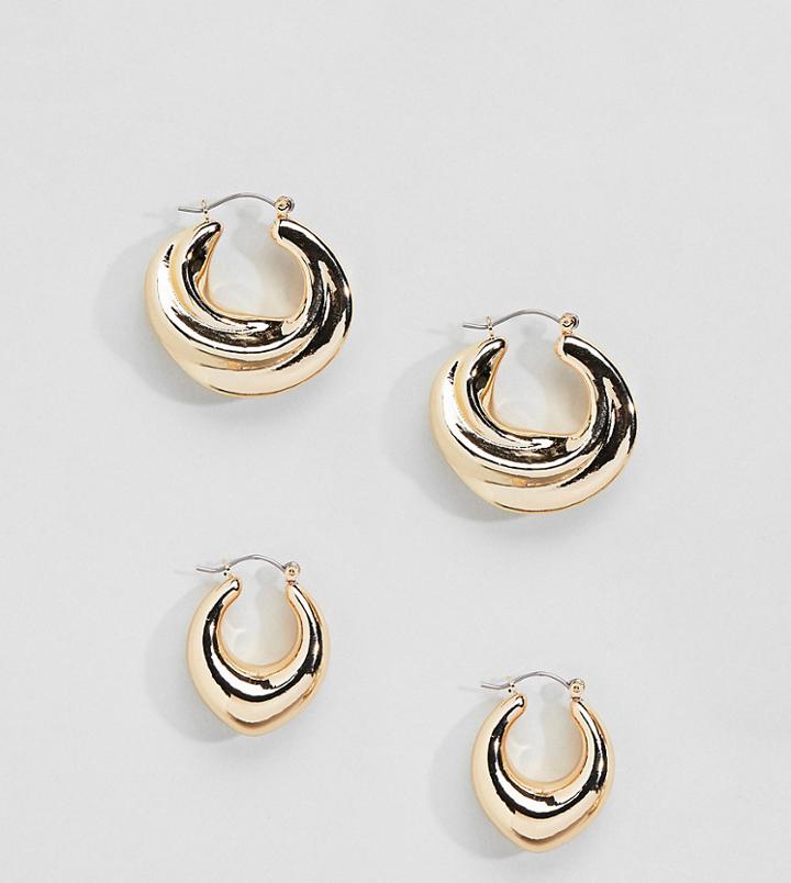 Asos Design Pack Of 2 Vintage Style Chunky Oval And Twist Hoop Earrings - Multi