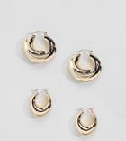 Asos Design Pack Of 2 Vintage Style Chunky Oval And Twist Hoop Earrings - Multi