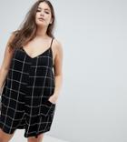 Asos Design Curve Jersey Minimal Romper With Pockets In Check - Black