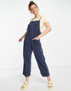 Monki Mona Organic Cotton Overalls With Pocket Front In Blue Stripe-blues