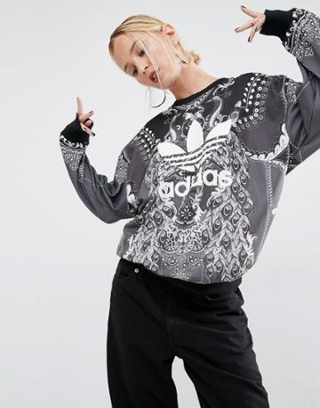 Adidas Originals X Farm Paisley Print Sweatshirt With Trefoil Logo - Multicolour