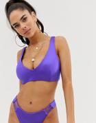 Asos Design Fuller Bust Lattice Back Minimal Crop Bikini Top In Glossy Purple Dd-g