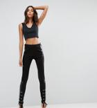Asos Tall Leggings With Vinyl And Lace Up Detail - Black