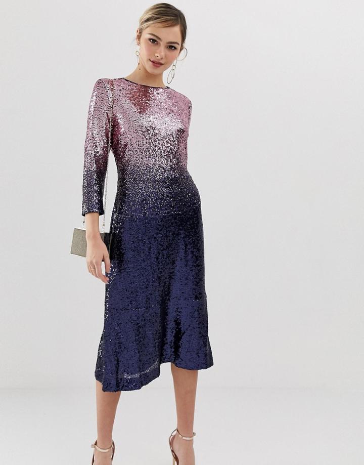 Oasis Sequin Midi Dress In Ombre Purple - Purple