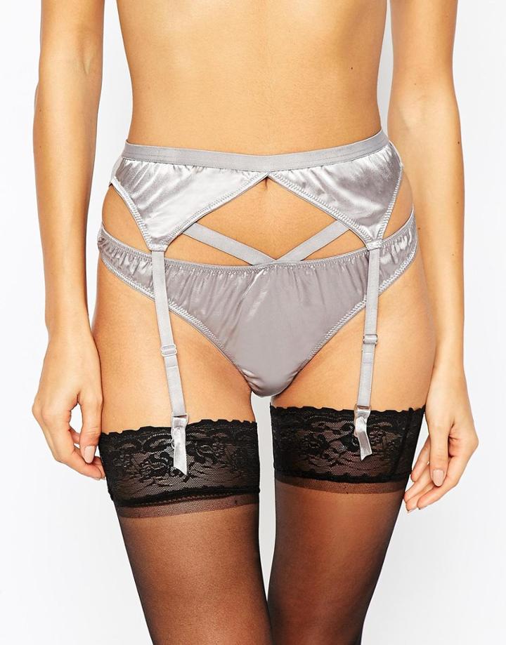 Asos Monroe Satin Strappy Suspender - Silver