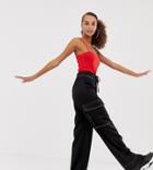 Collusion Satin Cargo Pants With Contrast Stitch - Black
