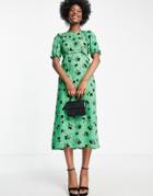 Nobody's Child Petite Puff Sleeve Frill Dress In Green Floral Print