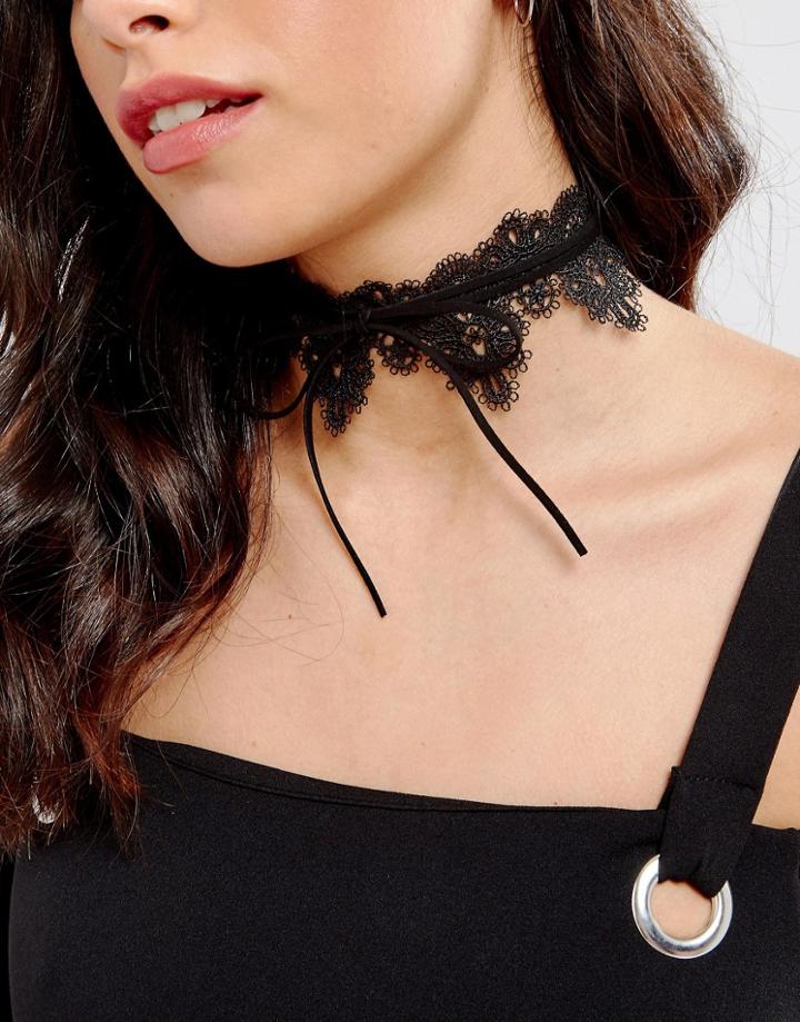 Asos Wrapped Lace Choker Necklace - Black