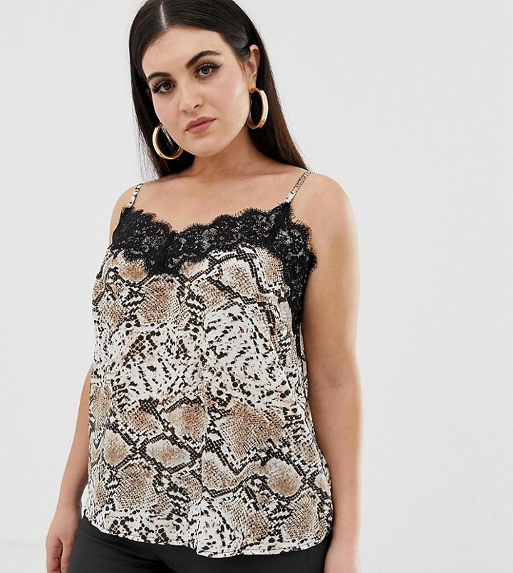 Outrageous Fortune Plus Lace Detail Cami In Snake Print-multi
