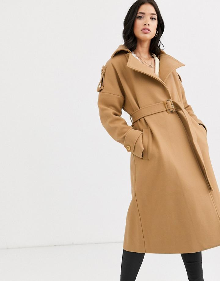 Fashion Union Wool Belted Wrap Coat