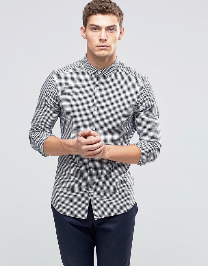 Asos Skinny Shirt In Navy Mini Gingham Check - Navy