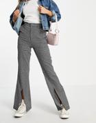 Daisy Street High Waisted Split Hem Flare Pants In Gingham-multi