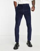 Topman Velvet Cord Suit Pants In Navy