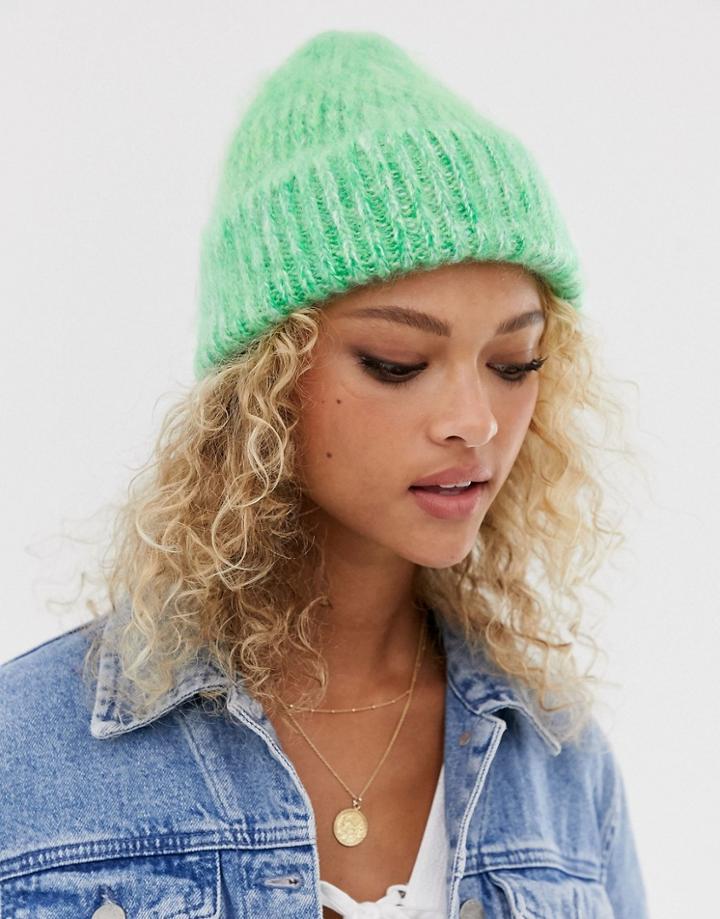 Asos Design Fluffy Two Tone Beanie In Green