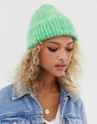 Asos Design Fluffy Two Tone Beanie In Green