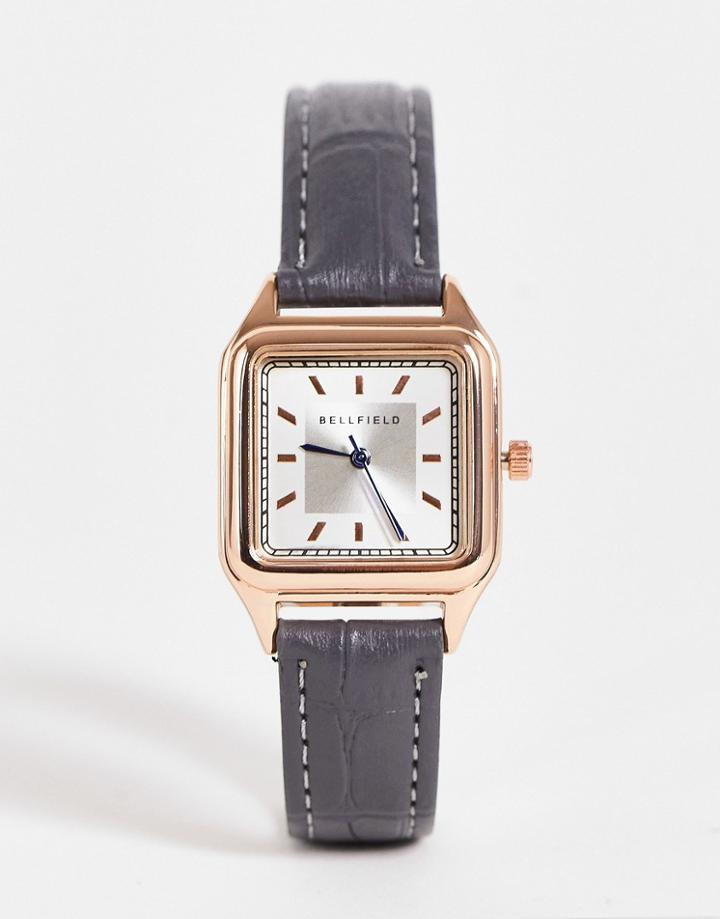 Bellfield Womens Black Strap Watch With Rectangular Dial-gold
