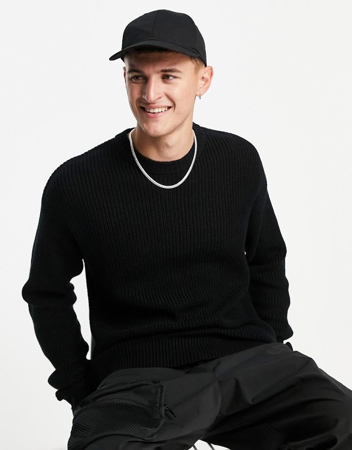 Jack & Jones Originals Oversized Ribbed Sweater In Black