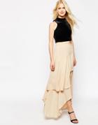 Asos Floaty Maxi Skirt With Layers - Nude