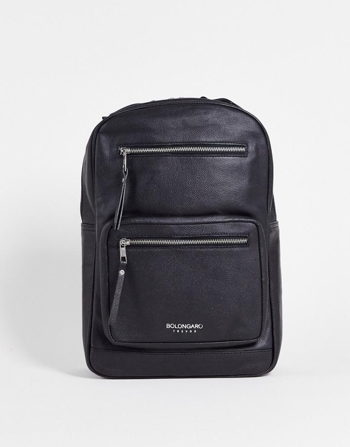 Bolongaro Trevor Double Zip Grain Leather Backpack In Black