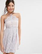 Missguided Strappy Lace Skater Dress - Lilac