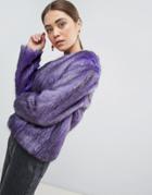 Unreal Fur Dream Faux Fur Collarless Jacket In Purple - Purple